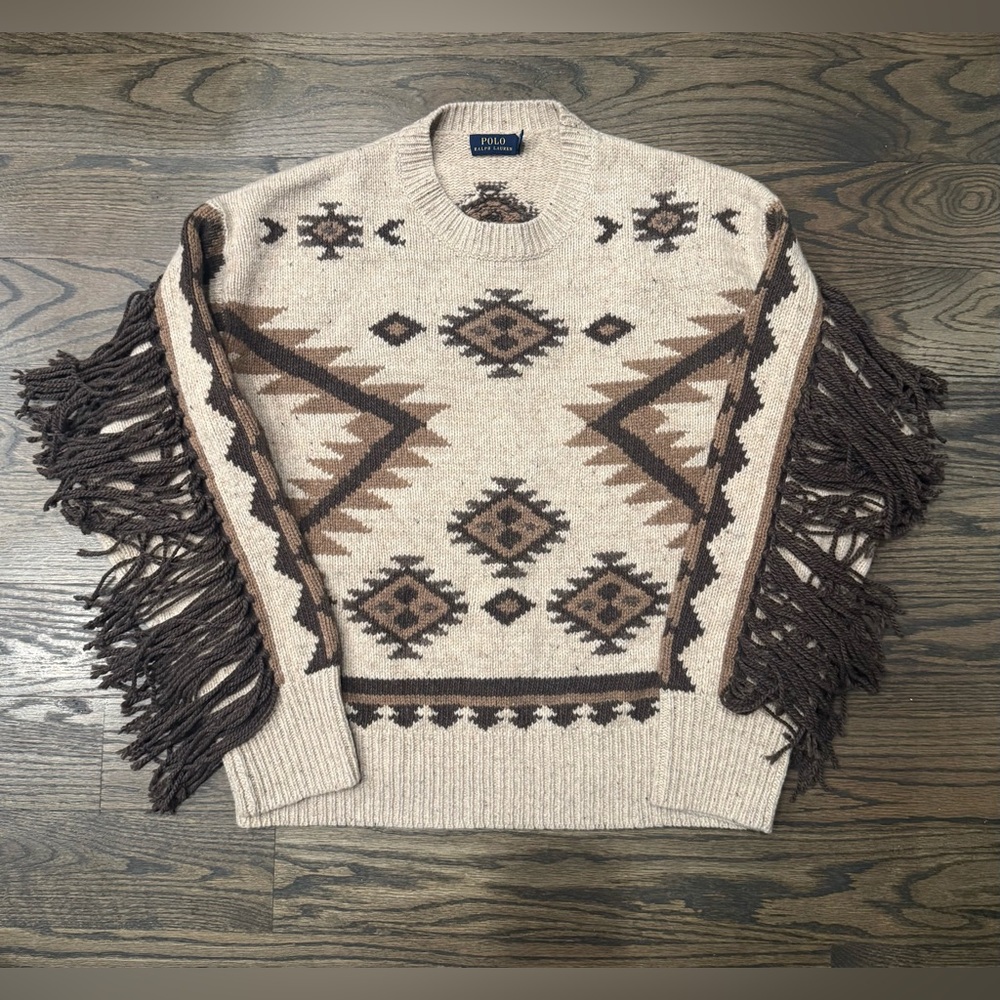 Polo Ralph Lauren Southwestern Aztec Navajo Serape Wool Tan/brown Sweater Sz L